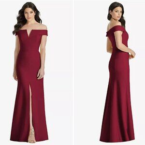 Dessy Collection Off-the-Shoulder Burgundy Trumpet Gown, 2R – Timeless Elegance!